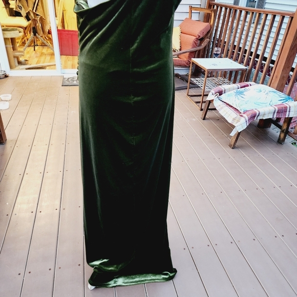 Green Evening Dress Velour One Shoulder Formal Split Side fits L - Picture 11 of 13